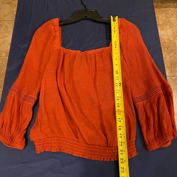 A. Byer Blouse Orange wide sleeves Polyester Stretch Size Large Embroidery - Picture 4 of 4